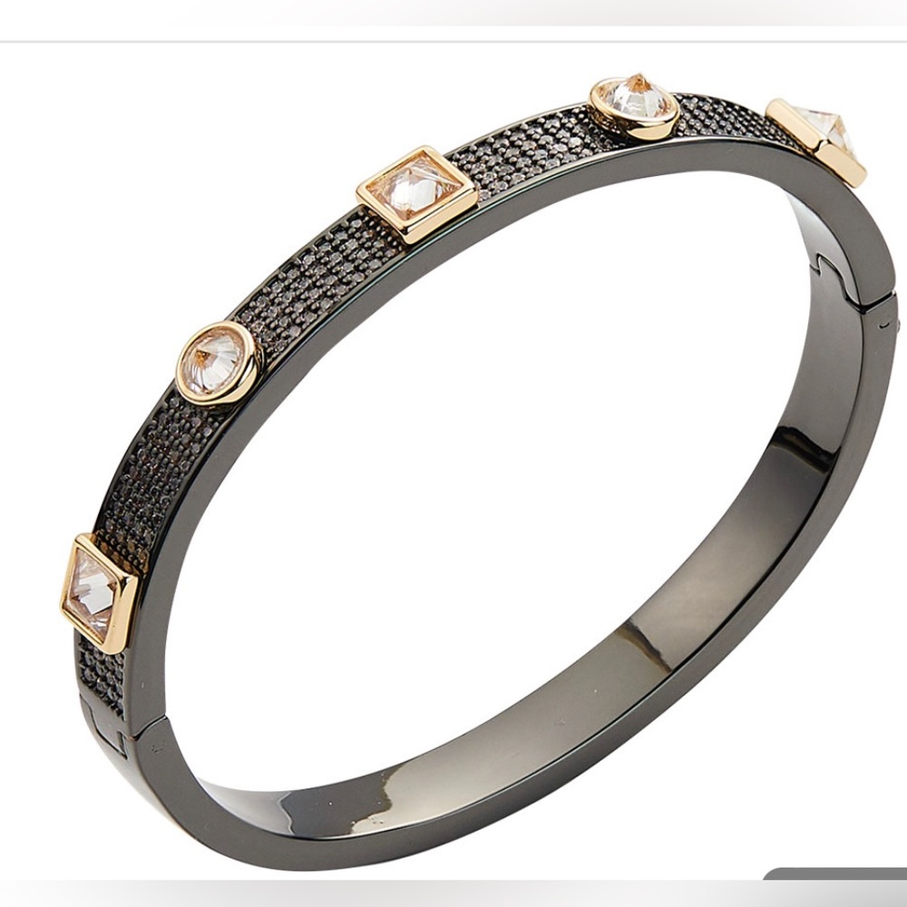 NWT BAUBLE HIGH POLISHED HEMATITE GOLD ACCENT DESIGNER INSPIRED PAVED CZ